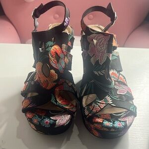 Torrid Black Wedge Sandals with Ankle Straps